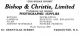 Bishop and Christie Ltd. ad, <i>Wrigley's British Columbia directory ... 1918</i>, p. 640.