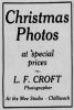 L.F. Croft (Mee Studio) Christmas ad, <i>Chilliwack Free Press</i>, 30 Nov 1911, p. 12.