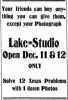Lake Studio ad, Greenwood <i>The Ledge</i>, 29 Nov 1917, p. 4.