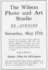 Wilson Photo and Art Studio ad, <i>Chilliwack Progress</i>, 15 May 1930, p. 4.