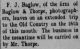 Baglow and Thorpe news item about F.J. Baglow making a trip to the 'Old Country', <i>The Express</i> (North Vancouver), 22 Jan 1909, p. 1.