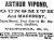 Arthur Vipond's ad, Victoria <i>Colonist</i>, 30 Apr 1874, p. 2.